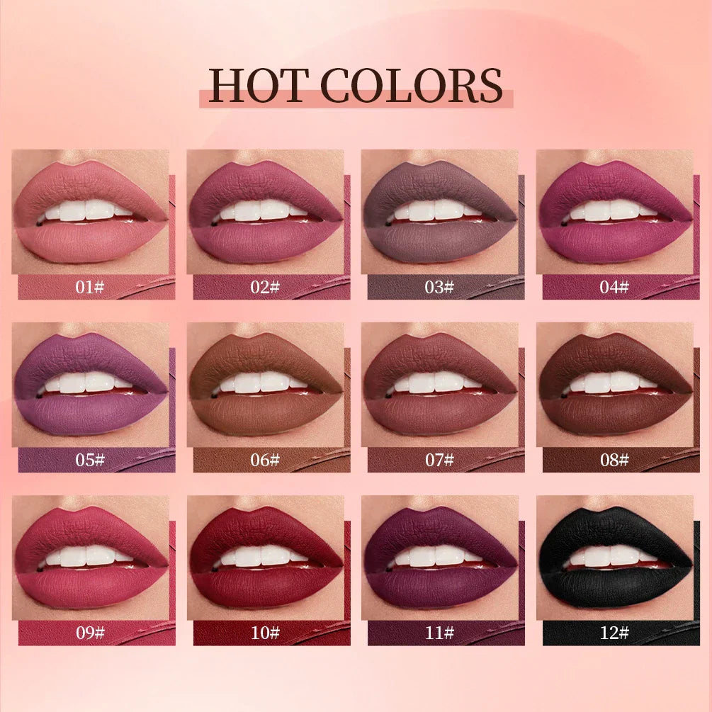 24-hour long-lasting 12-color matte velvet lip gloss